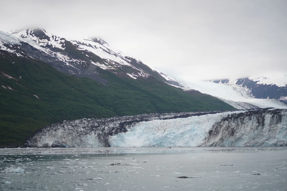 Glacier and mountains along an Alaskan coastline